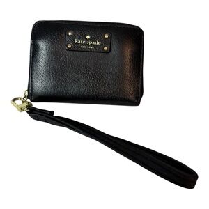 Kate spade New York zip around mini wristlet black leather 4.5”X3.5”